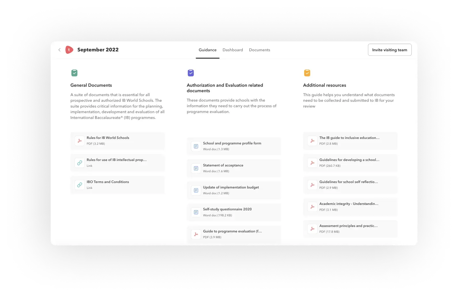 A categorised data of all kinds of documents uploaded on Toddle