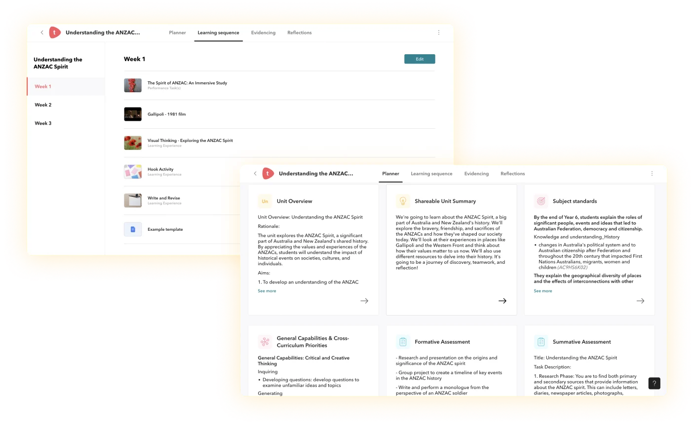 Custom templates show multiple options for planning, creating and scheduling unit plans and goals