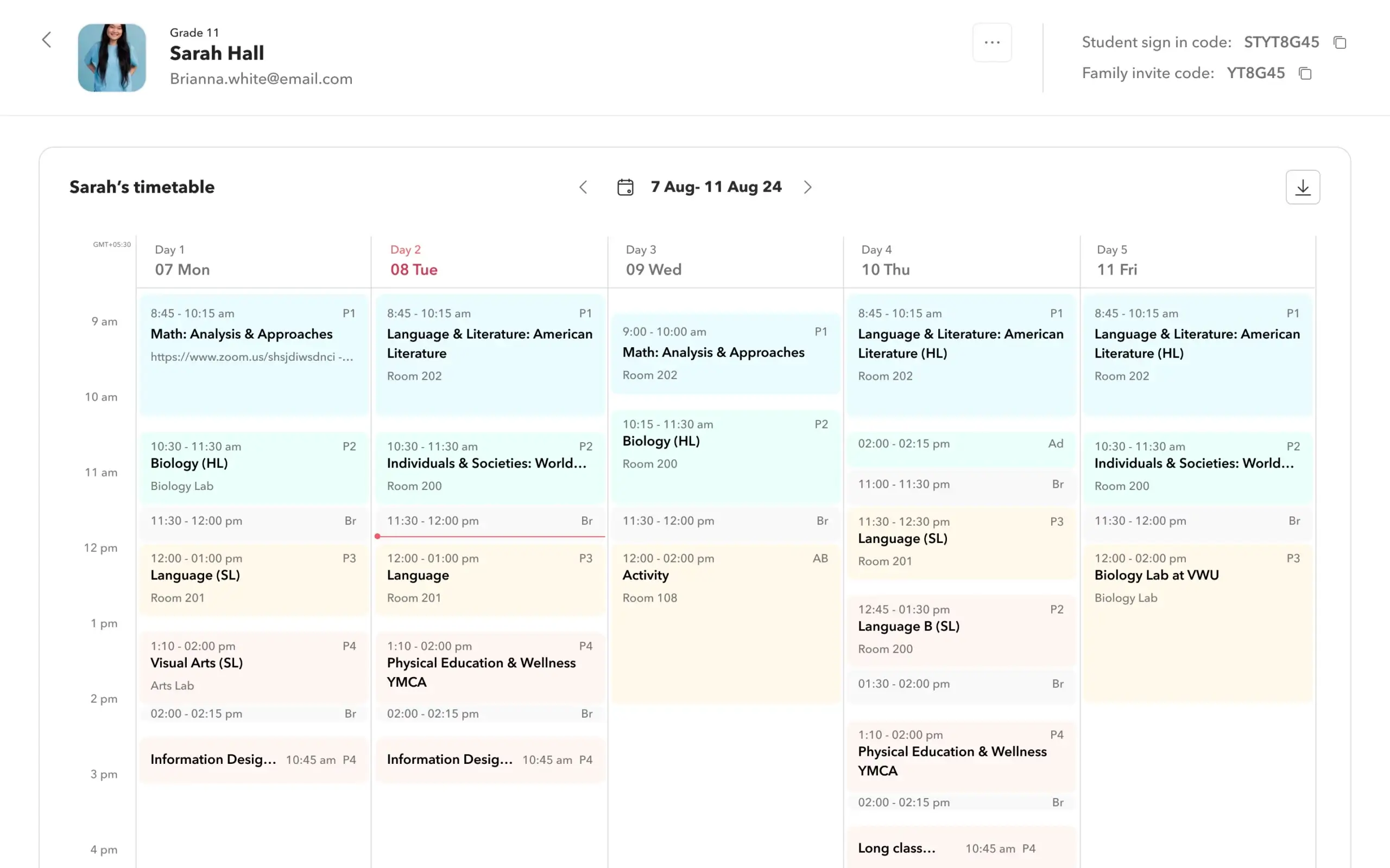 Auto-generated timetables image