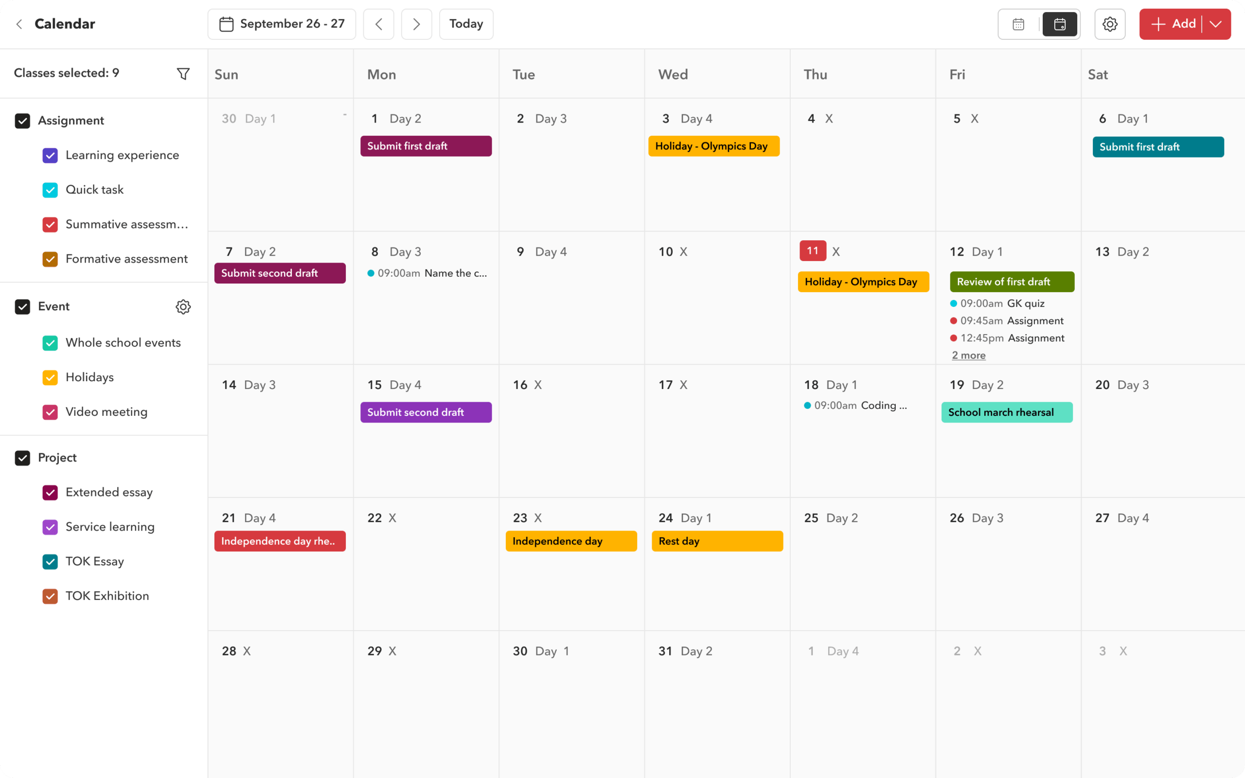 Create a centralised class calendar