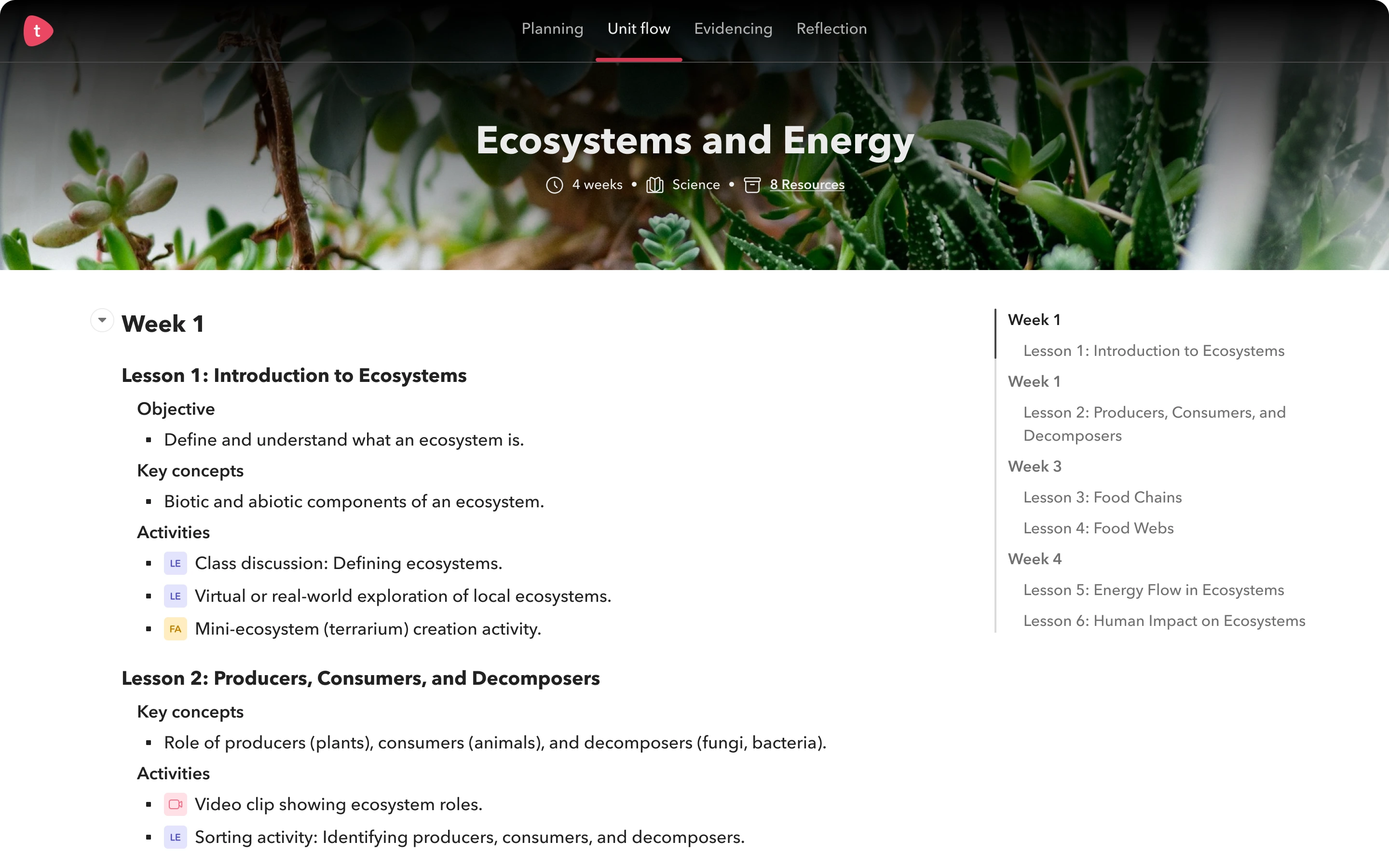 Product scrrenshot represents collaboratively plan subject-specific or interdisciplinary units