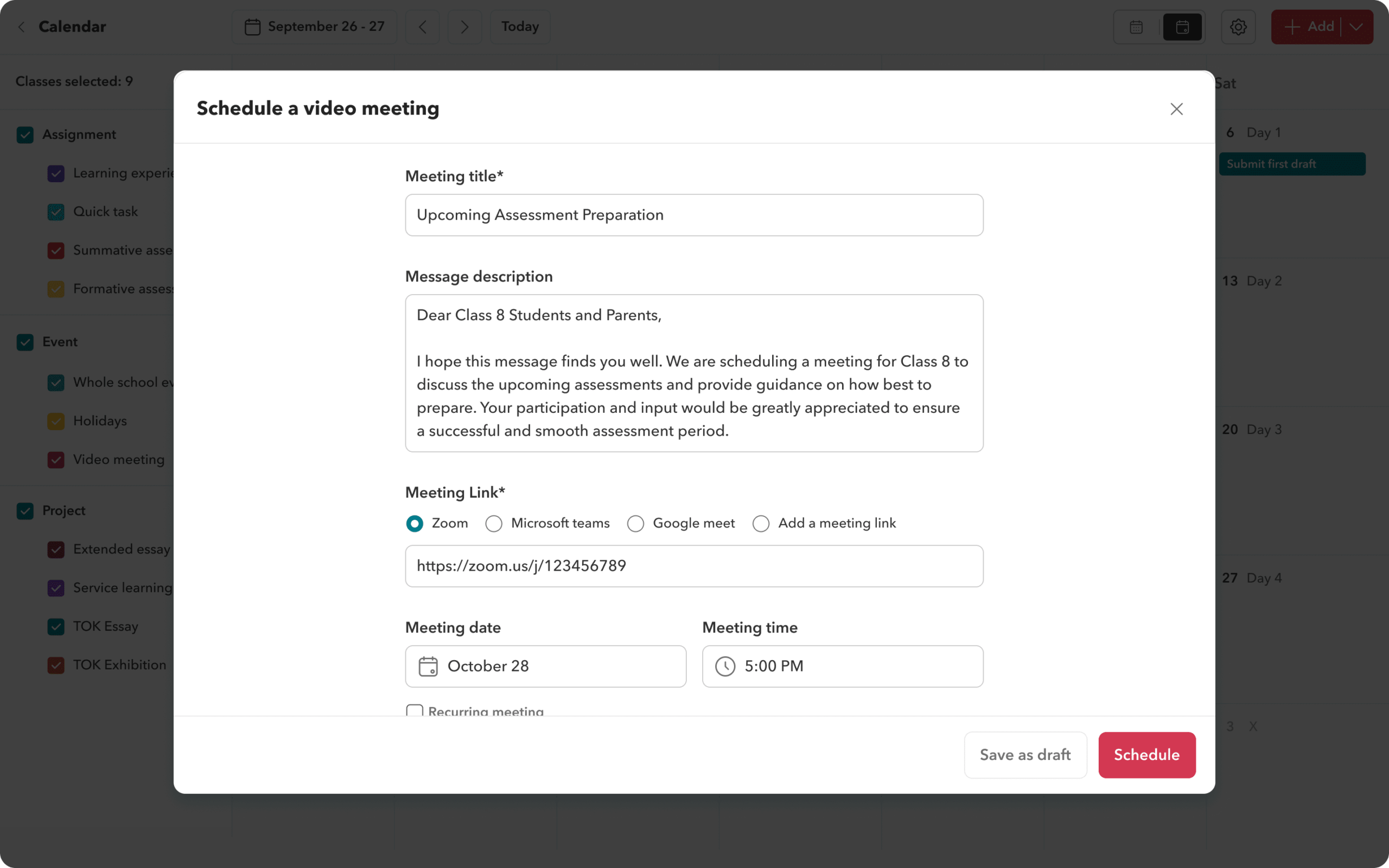 Schedule video meetings in a click